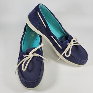 Crocs Womens Canvas Suede Lace Up Loafers Boat Shoes Blue Size 9